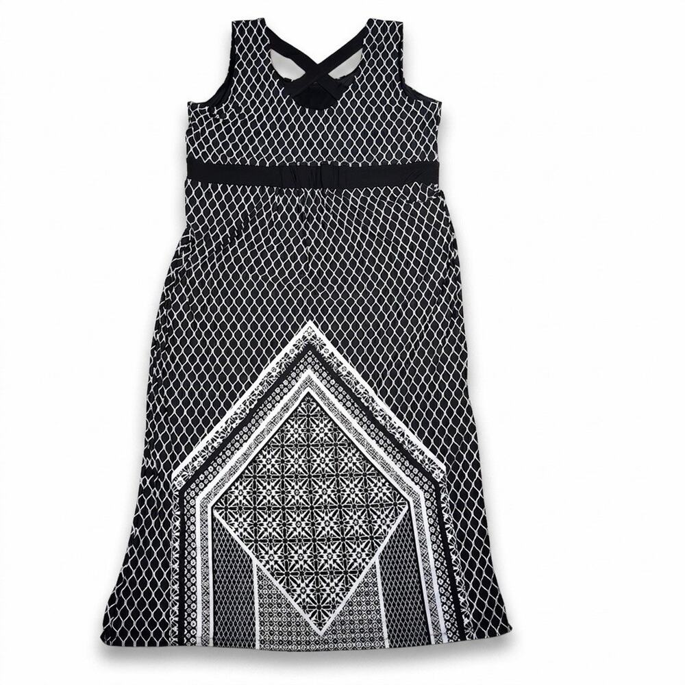 Cathrine’s Dress Maxi Empire Waist Geometric Op Art Monochrome Art Deco Size 2x